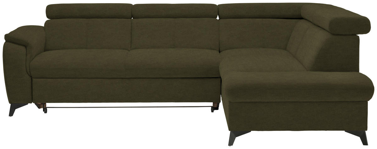 ECKSOFA in Mikrofaser Olivgrün  - Schwarz/Olivgrün, Design, Textil/Metall (260/203cm) - Stylife