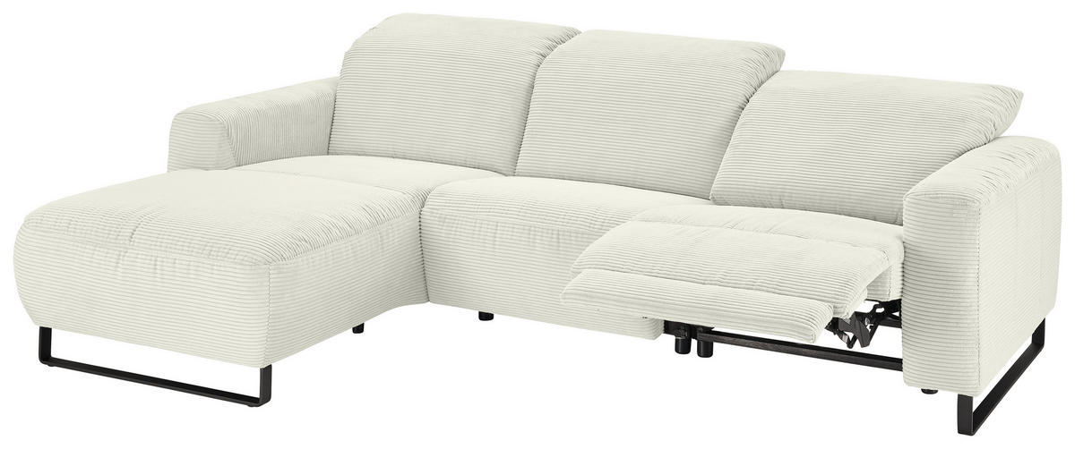 ECKSOFA in Cord Weiss  - Weiss/Schwarz, Konventionell, Textil/Metall (180/266cm) - Hom`in