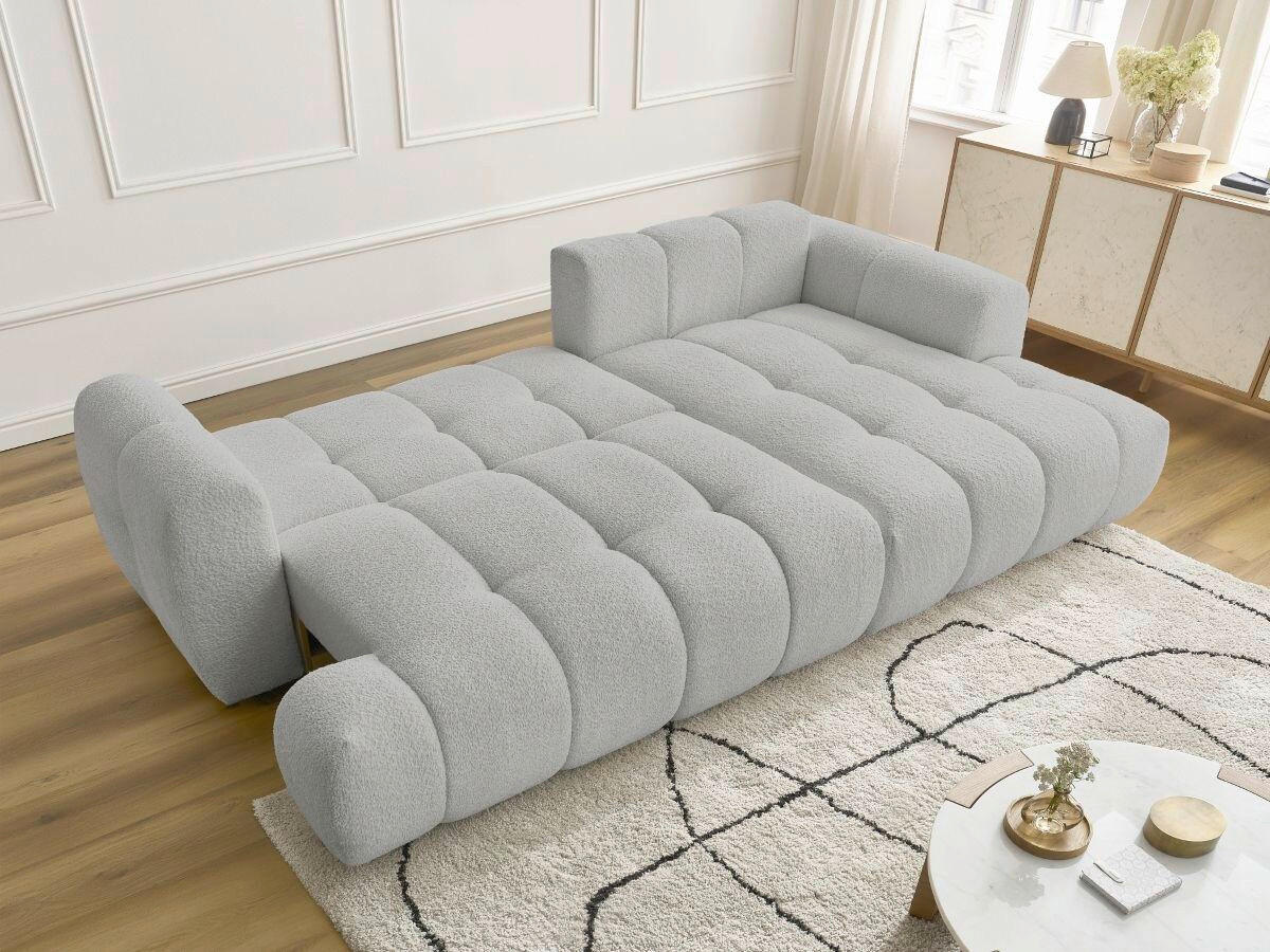 ECKSCHLAFSOFA FUJI Bouclé Hellgrau  inkl.  - Hellgrau/Schwarz, MODERN, Kunststoff/Textil (292/160cm)