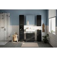 BADEZIMMER 5-teilig  in 120 cm  - Schwarz Hochglanz/Silberfarben, MODERN, Glas/Holzwerkstoff (120cm) - MID.YOU