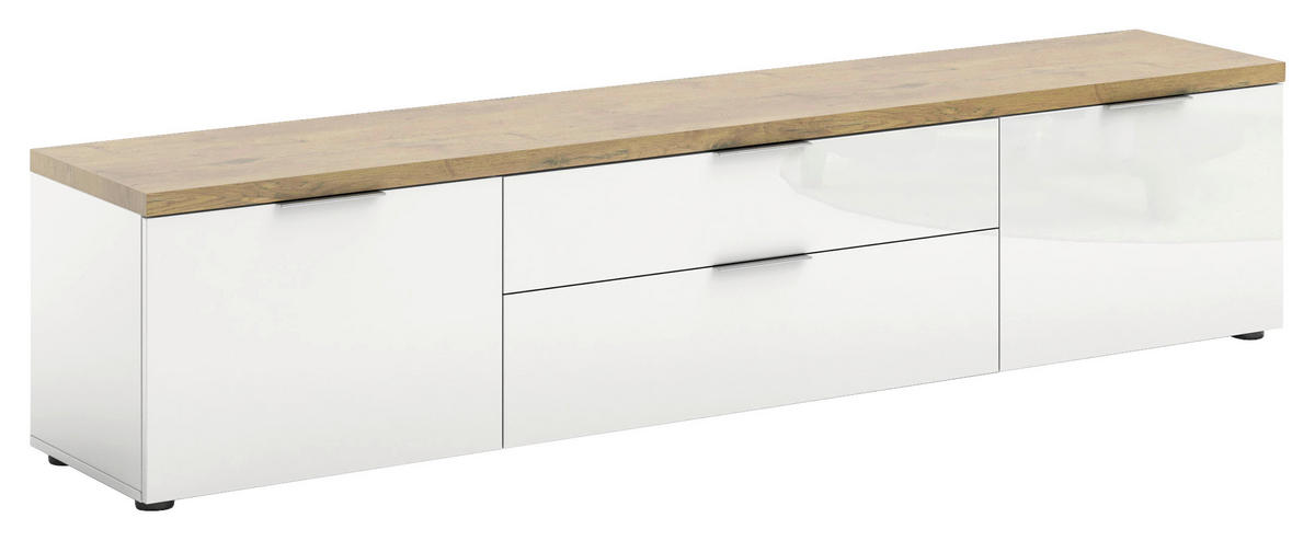 LOWBOARD  in 220/49/43 cm  - Eichefarben/Weiß Hochglanz, Design, Holzwerkstoff/Kunststoff (220/49/43cm) - Xora