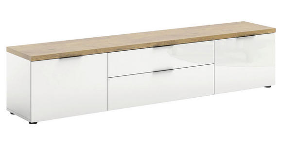 LOWBOARD  in 220/49/43 cm  - Eichefarben/Weiß Hochglanz, Design, Holzwerkstoff/Kunststoff (220/49/43cm) - Xora
