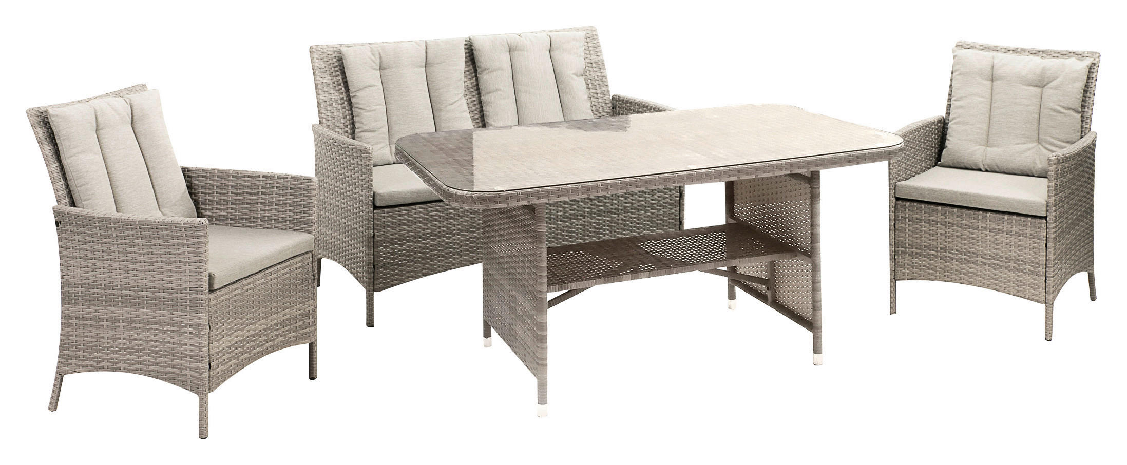 LOUNGEGARNITUR Stahl  - Beige/Grau, MODERN, Kunststoff/Textil (140/68/80cm) - Gardenson