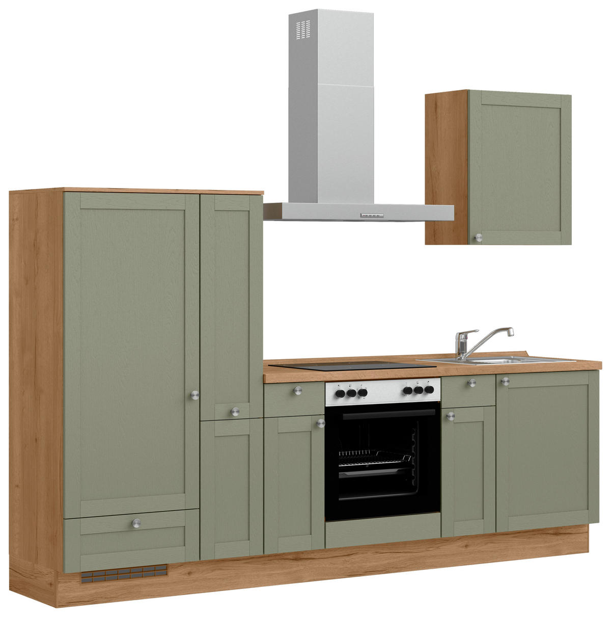 KÜCHENLEERBLOCK Frame 270 cm  in Eichefarben, Olivgrün  - Edelstahlfarben/Eichefarben, MODERN, Holzwerkstoff/Metall (270cm) - Nobilia