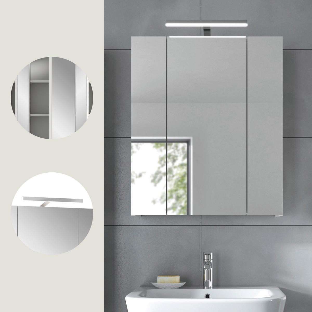 SPIEGELSCHRANK 60/55/46 cm  - Weiß Hochglanz/Weiß, MODERN, Holzwerkstoff (60/55/46cm) - MID.YOU