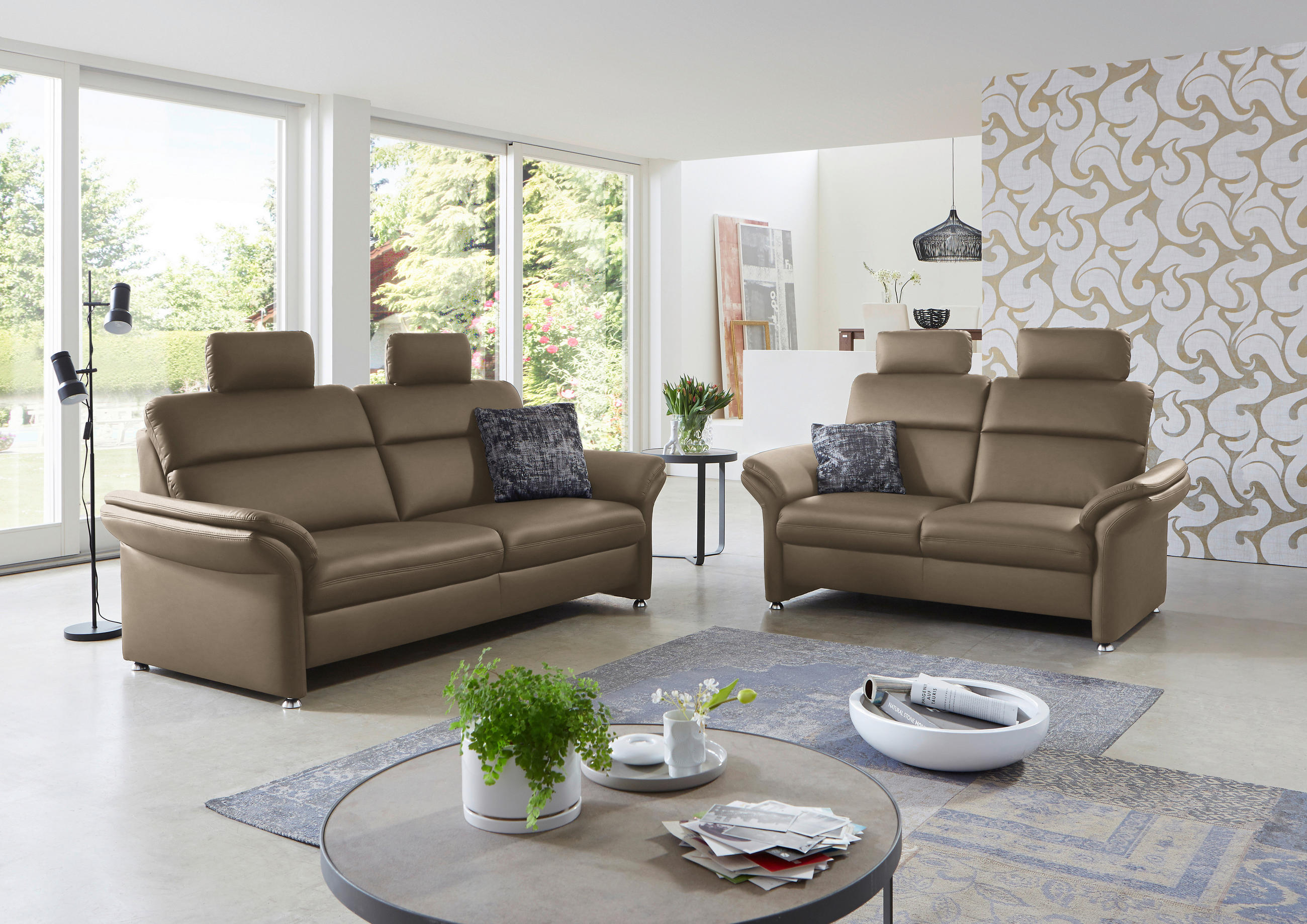 3-SITZER-SOFA in Echtleder Grau  - Alufarben/Grau, Konventionell, Leder/Metall (228/96/92cm) - Beldomo Premium
