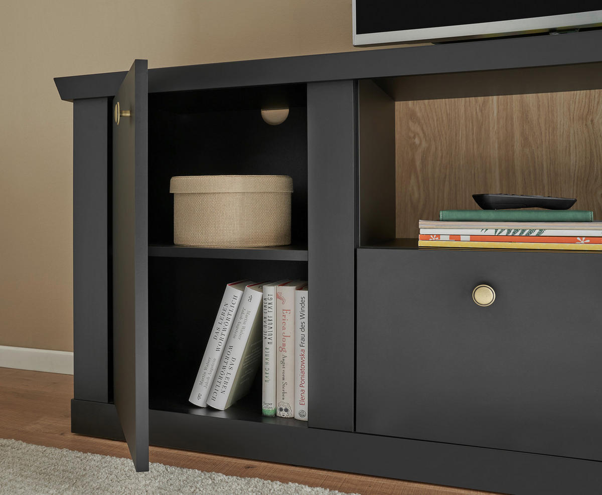 WOHNWAND 3-teilig  in Schwarz, Eichefarben  270/200/42 cm  - Eichefarben/Messingfarben, Design, Holzwerkstoff/Metall (270/200/42cm) - MID.YOU