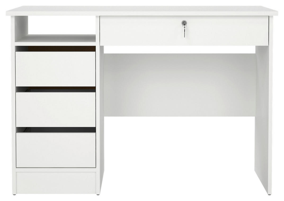 SCHREIBTISCH 109,3/48,5/75,6 cm Weiß Stauraum, abschließbar  - Weiß, MODERN, Holzwerkstoff (109,3/48,5/75,6cm) - MID.YOU