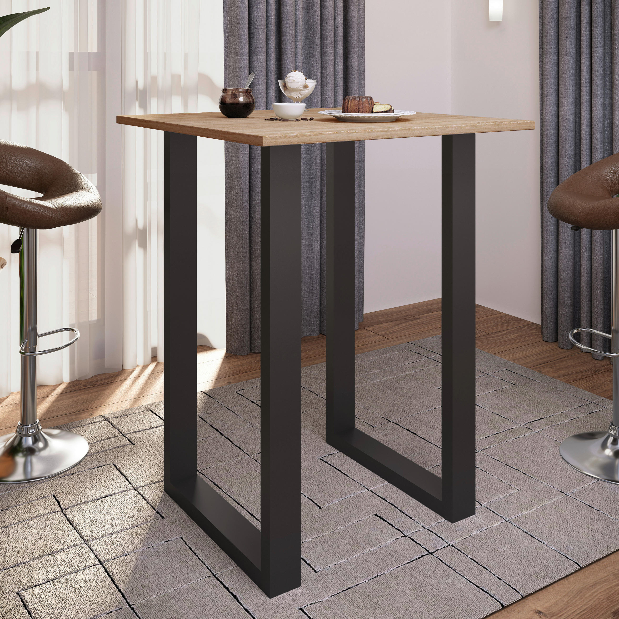 BARTISCH in Metall, Holzwerkstoff 80/102/80 cm   - Silberfarben/Schwarz, KONVENTIONELL, Holzwerkstoff/Metall (80/102/80cm)