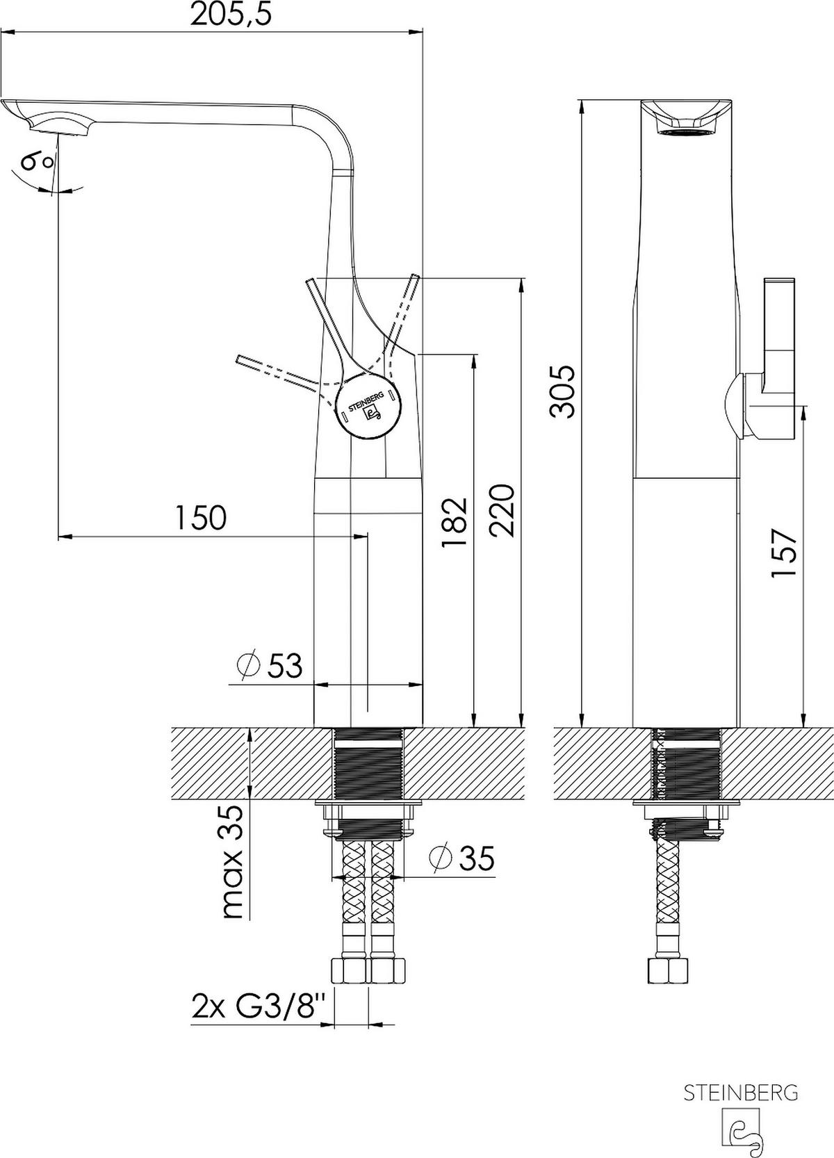 WASCHTISCHARMATUR 290 1700 BN  - Edelstahlfarben, MODERN, Metall (5,3/30,5/20,5cm)