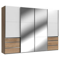 SCHWEBETÜRENSCHRANK 350/216/65 cm 4-türig Weiß, Eichefarben  - Chromfarben/Eichefarben, Basics, Glas/Holzwerkstoff (350/216/65cm) - MID.YOU