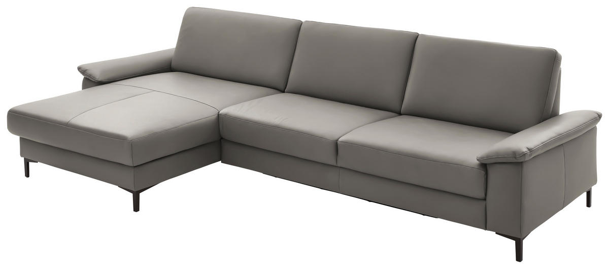 ECKSOFA Echtleder Hellgrau  - Hellgrau/Schwarz, Design, Leder/Metall (176/334cm) - Dieter Knoll
