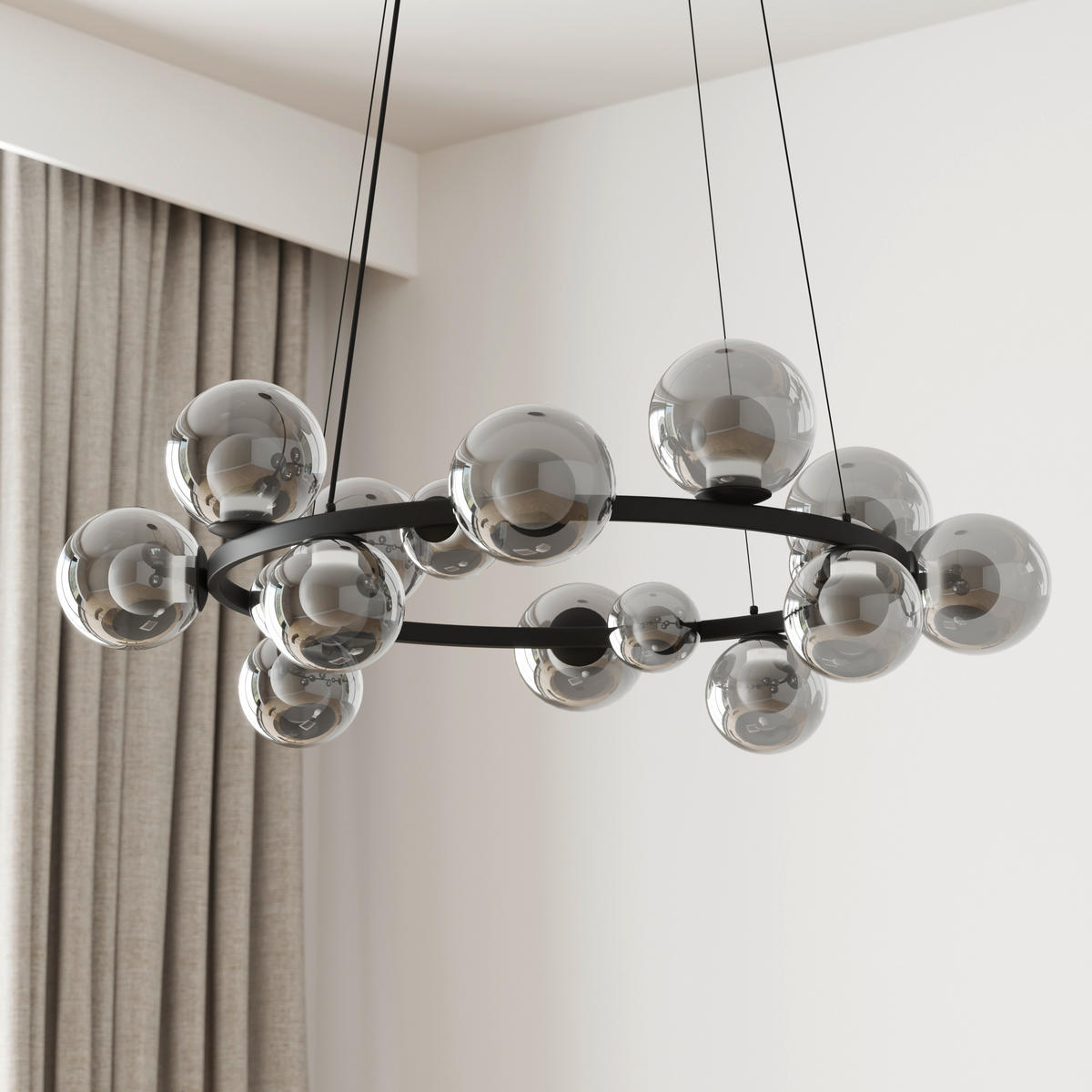 ZÁVESNÉ LED SVIETIDLO, 79,5/150 cm  - čiernohnedá, Design, kov/sklo (79,5/150cm) - Dieter Knoll