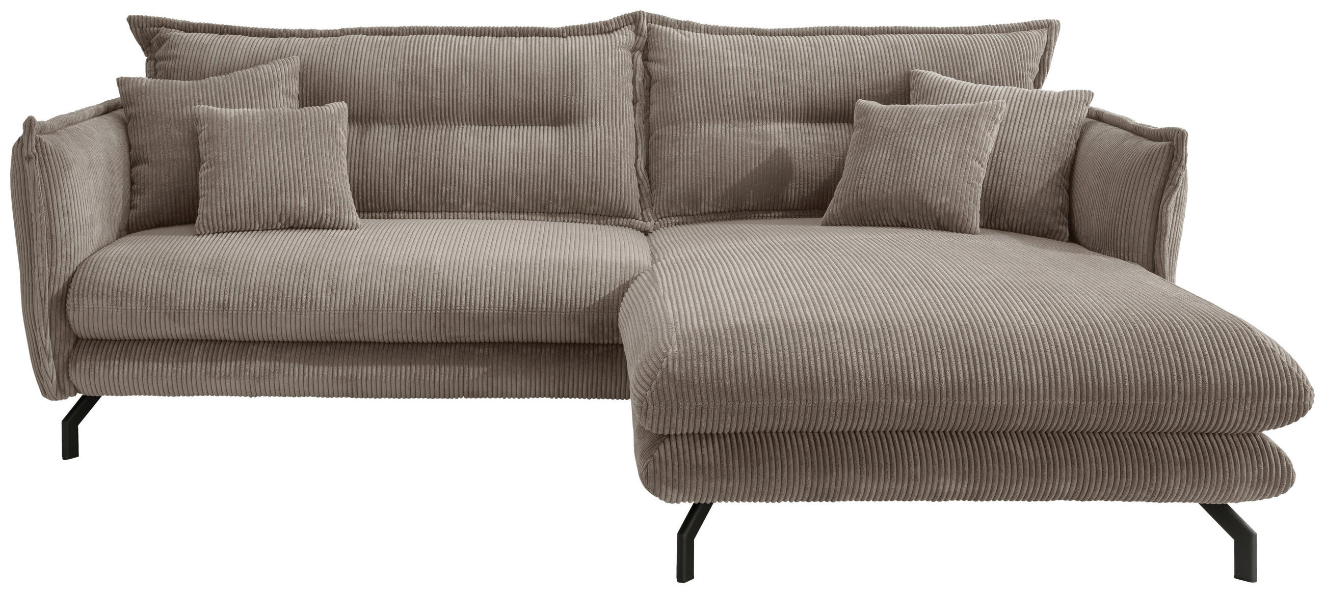 ECKSOFA in Cord Graubraun  255/180 cm  - Graubraun/Schwarz, MODERN, Textil/Metall (255/180cm) - Livetastic