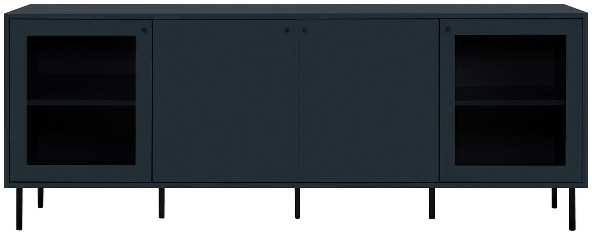 KOMODA - NISKA   180/68/40 cm   plava   - crna/plava, Moderno, staklo/drvni materijal (180/68/40cm) - MID.YOU