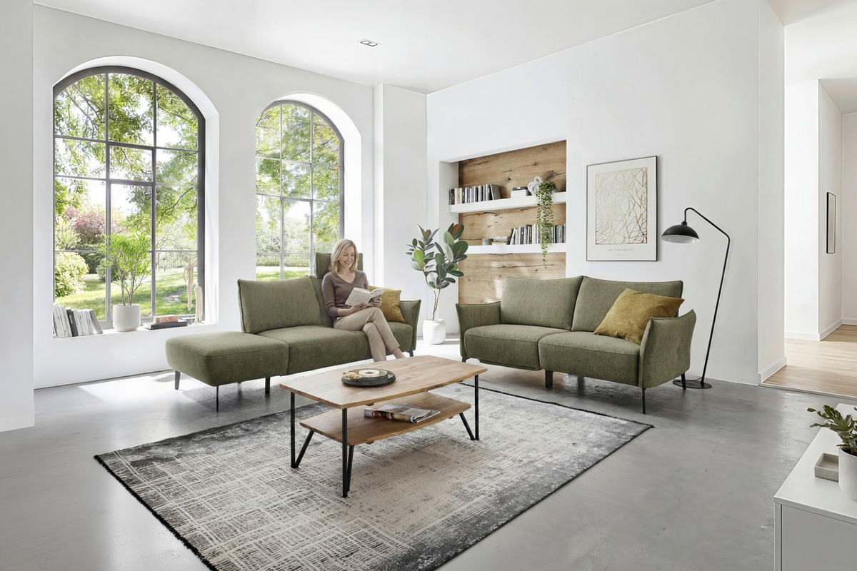 3-SITZER-SOFA Chenille Grün  - Schwarz/Grün, Konventionell, Textil/Metall (184/90/92cm) - Elegando