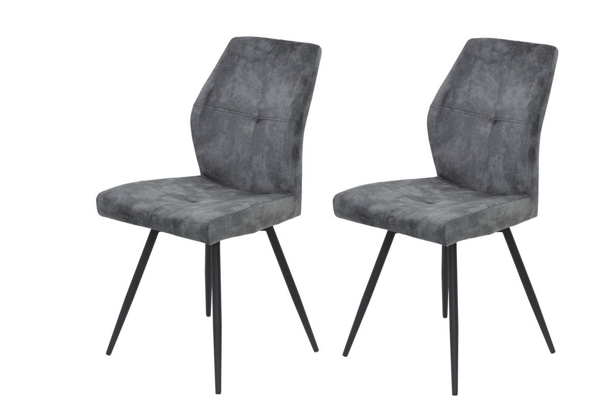 STUHL-SET 2 Stück Sitzfläche 360° drehbar Samt  - Anthrazit, MODERN, Textil/Metall (46/91/60cm) - MID.YOU