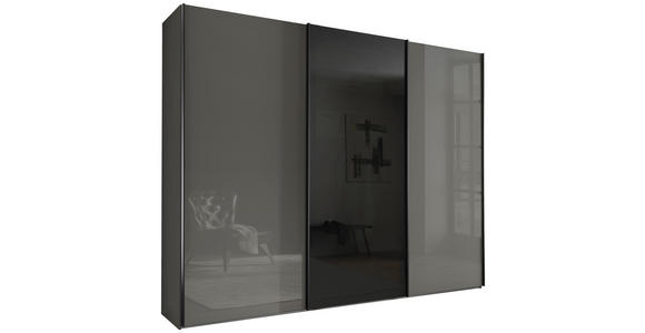 SCHWEBETÜRENSCHRANK  in Dunkelgrau, Lavagrau  - Dunkelgrau/Lavagrau, Design, Glas/Holzwerkstoff (300/236/67cm) - Novel