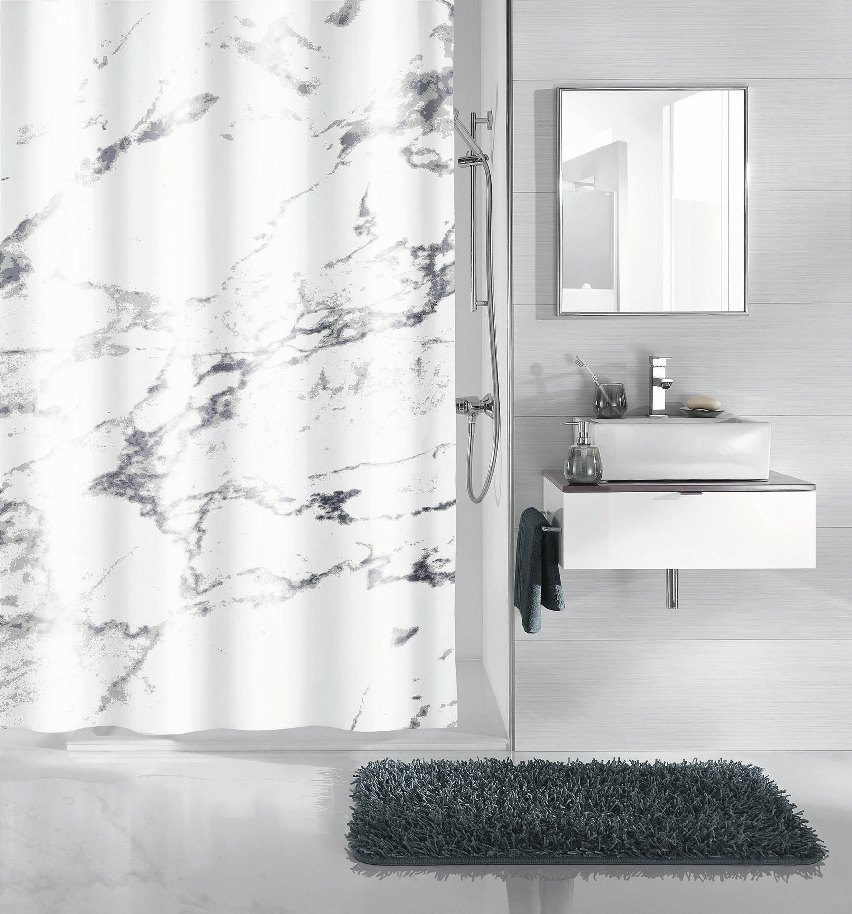 KOPALNIŠKA ZAVESA  MARBLE     180/200 cm        bela  - bela, Basics, umetna masa/tekstil (180/200cm) - Kleine Wolke