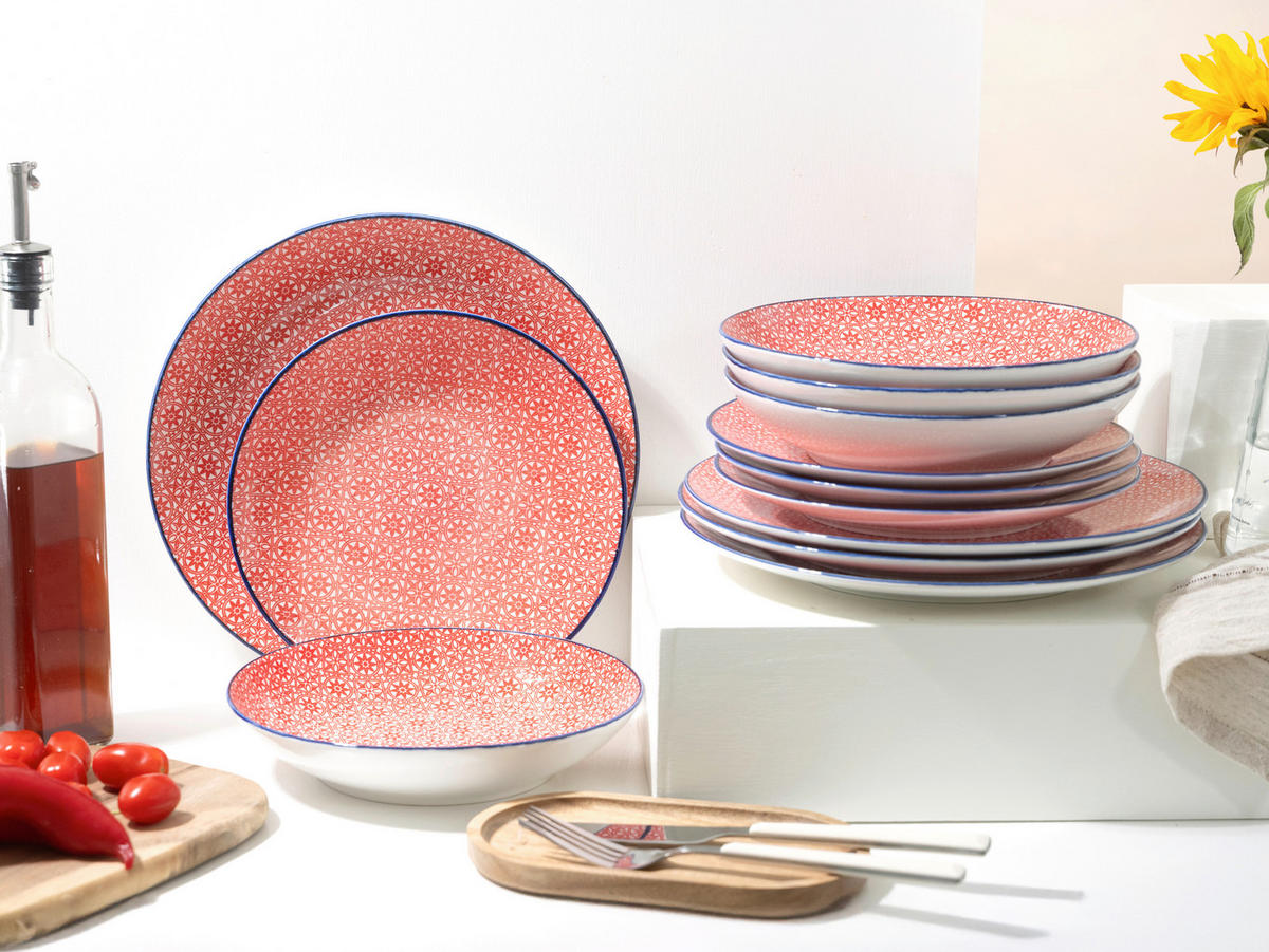 SERVIS Mediterran Rot 12 delar  - vit/röd, Basics, keramik - Creatable