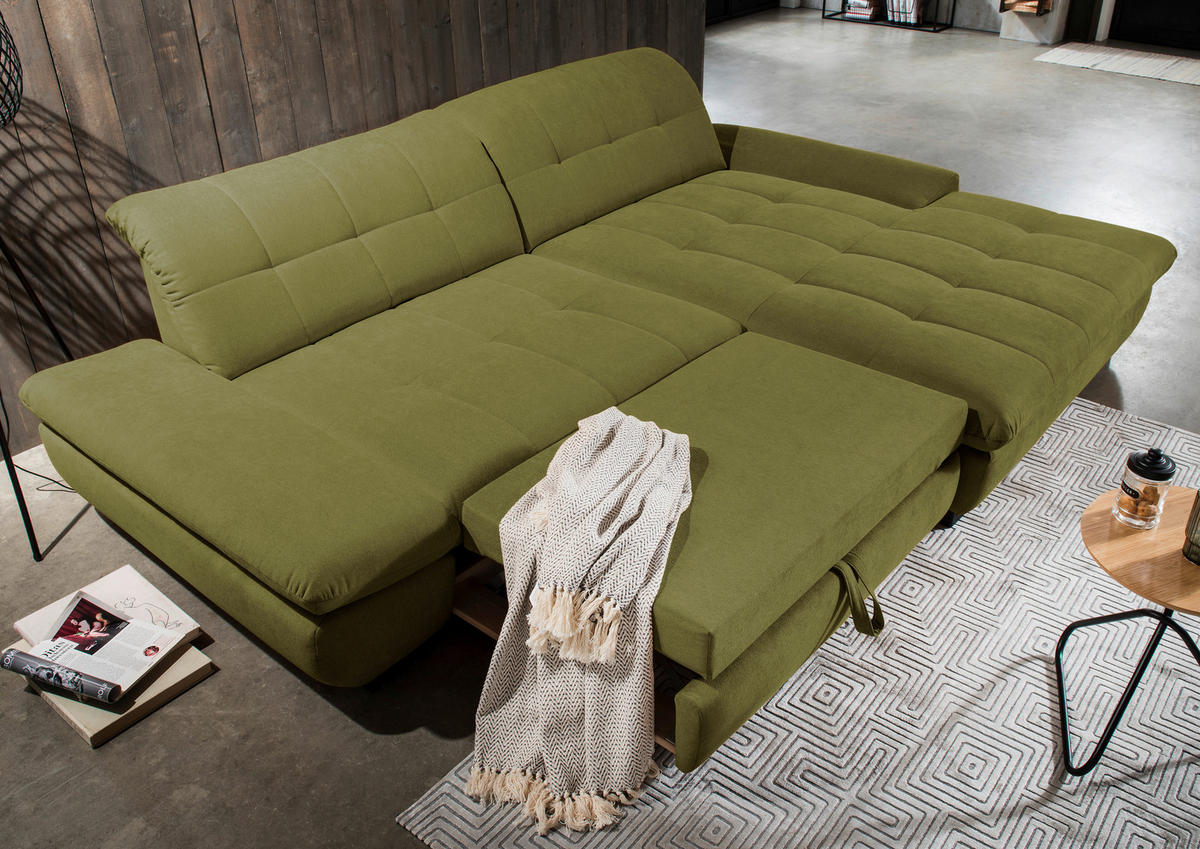 ECKSOFA in Mikrofaser Grün  - Schwarz/Grün, Design, Textil/Metall (290/198cm) - Xora