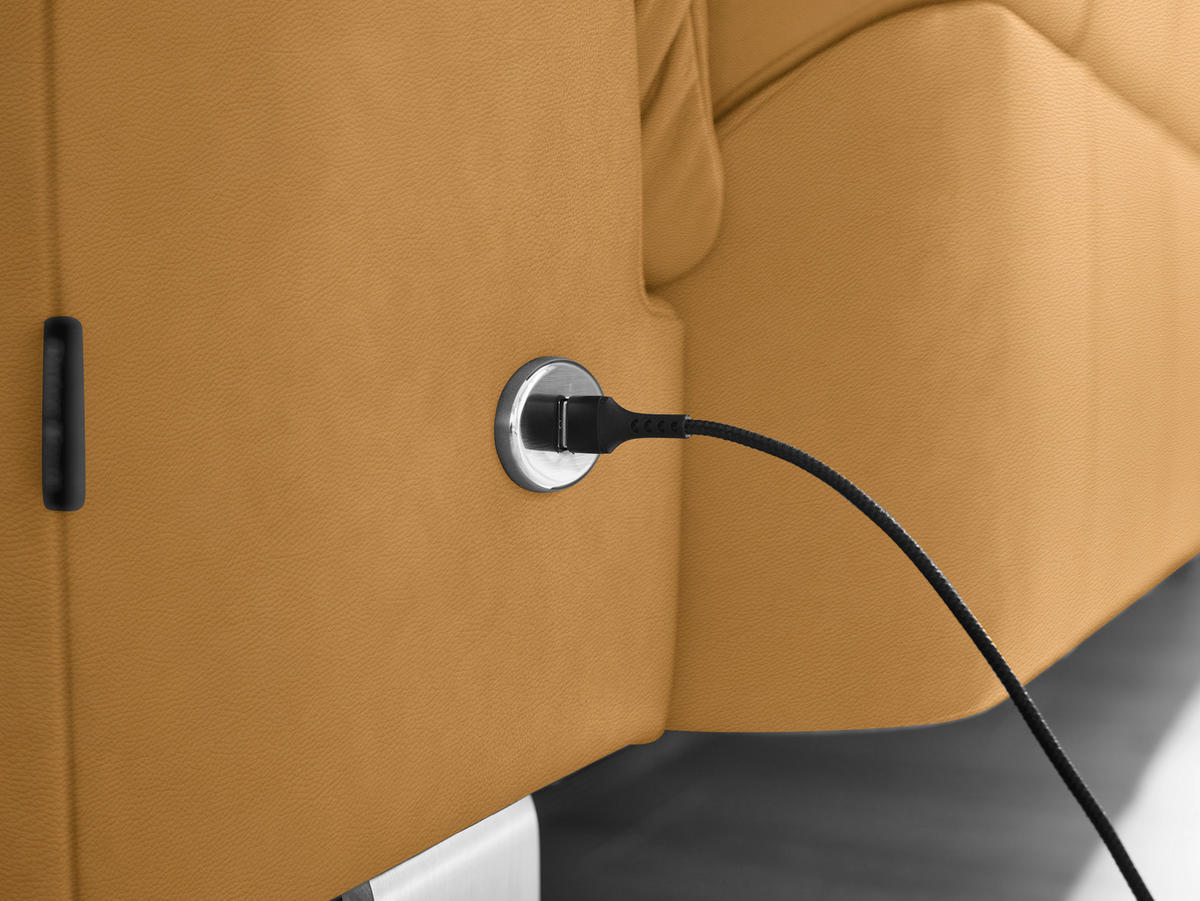 ECKSOFA in Echtleder Senfgelb  233/309 cm  - Edelstahlfarben/Senfgelb, Design, Leder/Metall (233/309cm) - Dieter Knoll