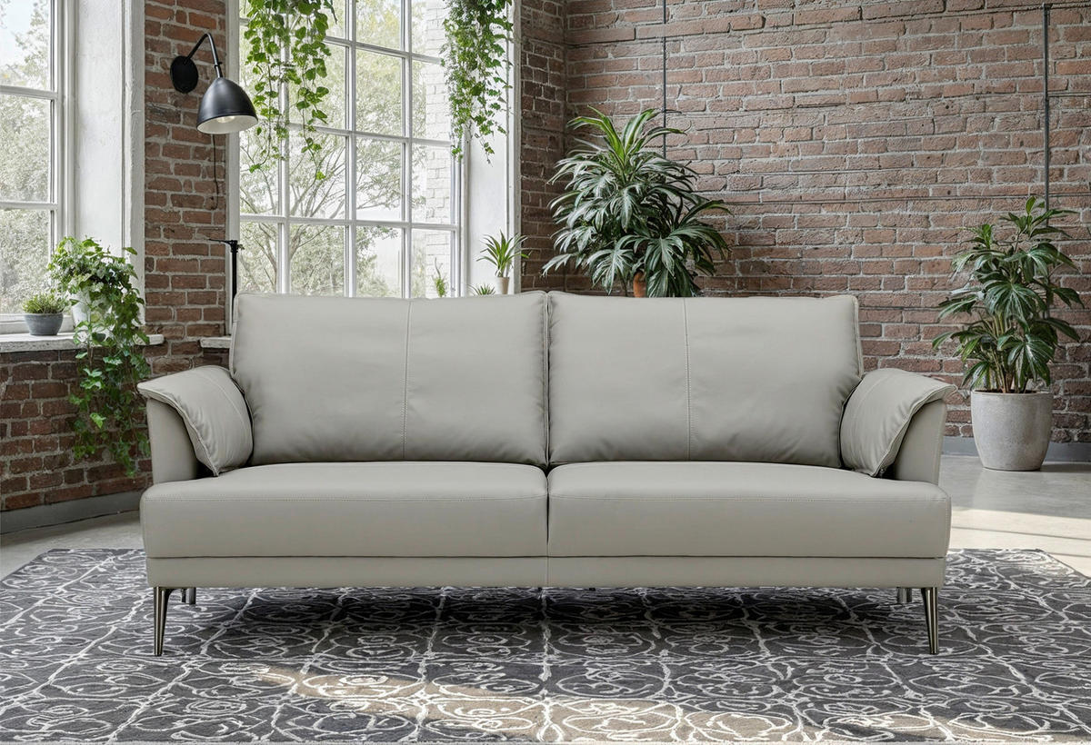 2-SITZER-SOFA Grau Echtleder  - Schwarz/Grau, Design, Leder/Metall (195/90/91cm) - MID.YOU