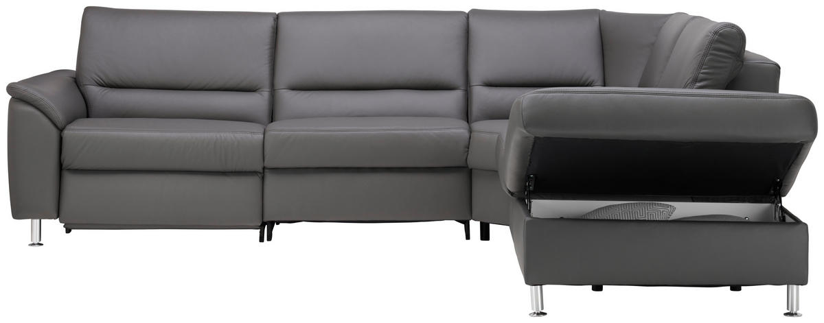 ECKSOFA in Echtleder Grau  290/249 cm  - Alufarben/Grau, KONVENTIONELL, Leder/Metall (290/249cm) - Beldomo Premium