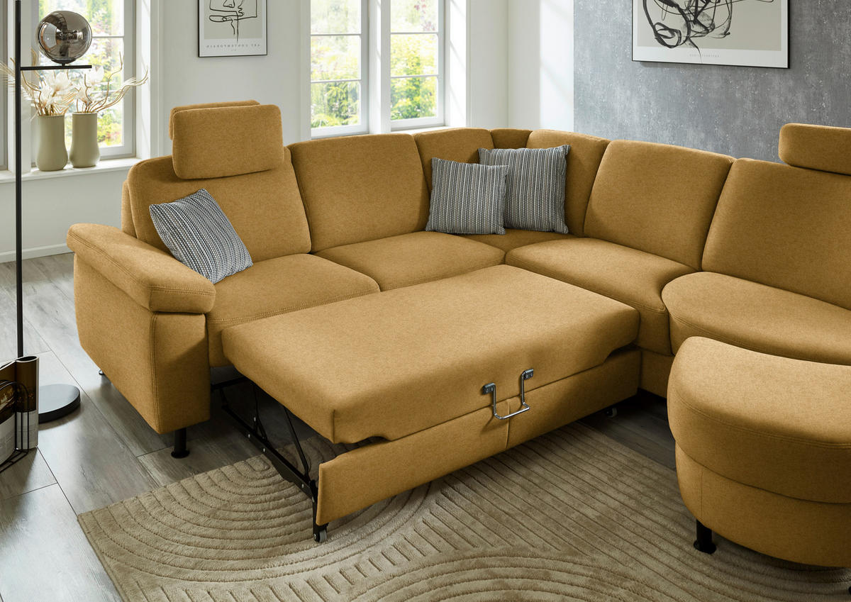 ECKSOFA Flachgewebe Currygelb  - Currygelb/Schwarz, Konventionell, Textil/Metall (248/252cm) - Beldomo Comfort