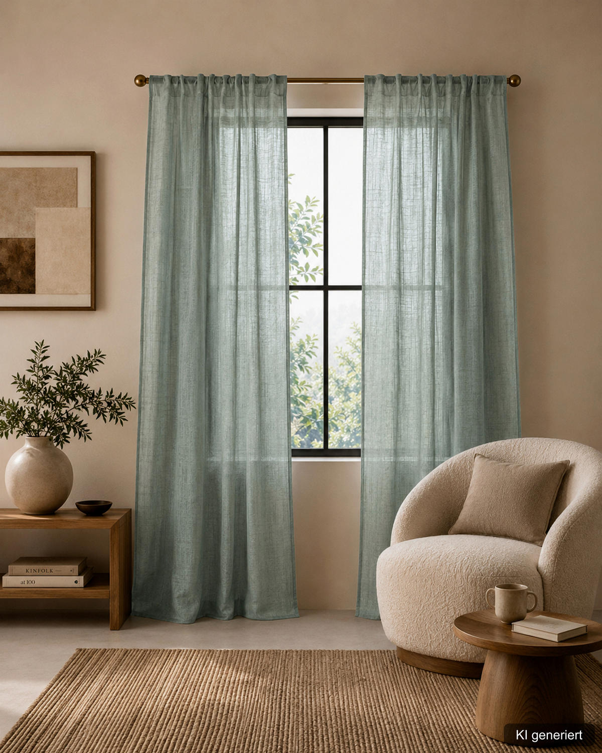 FERTIGVORHANG halbtransparent  - Salbeigrün, Basics, Textil (140/160cm)