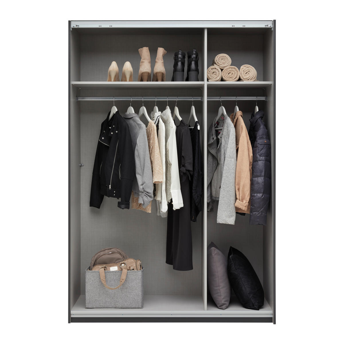 GARDEROB MED SKJUTDÖRRAR 135/198/65 cm 2-dörrar - grafitfärgad/svart, Klassisk, metall/trämaterial (135/198/65cm) - Carryhome