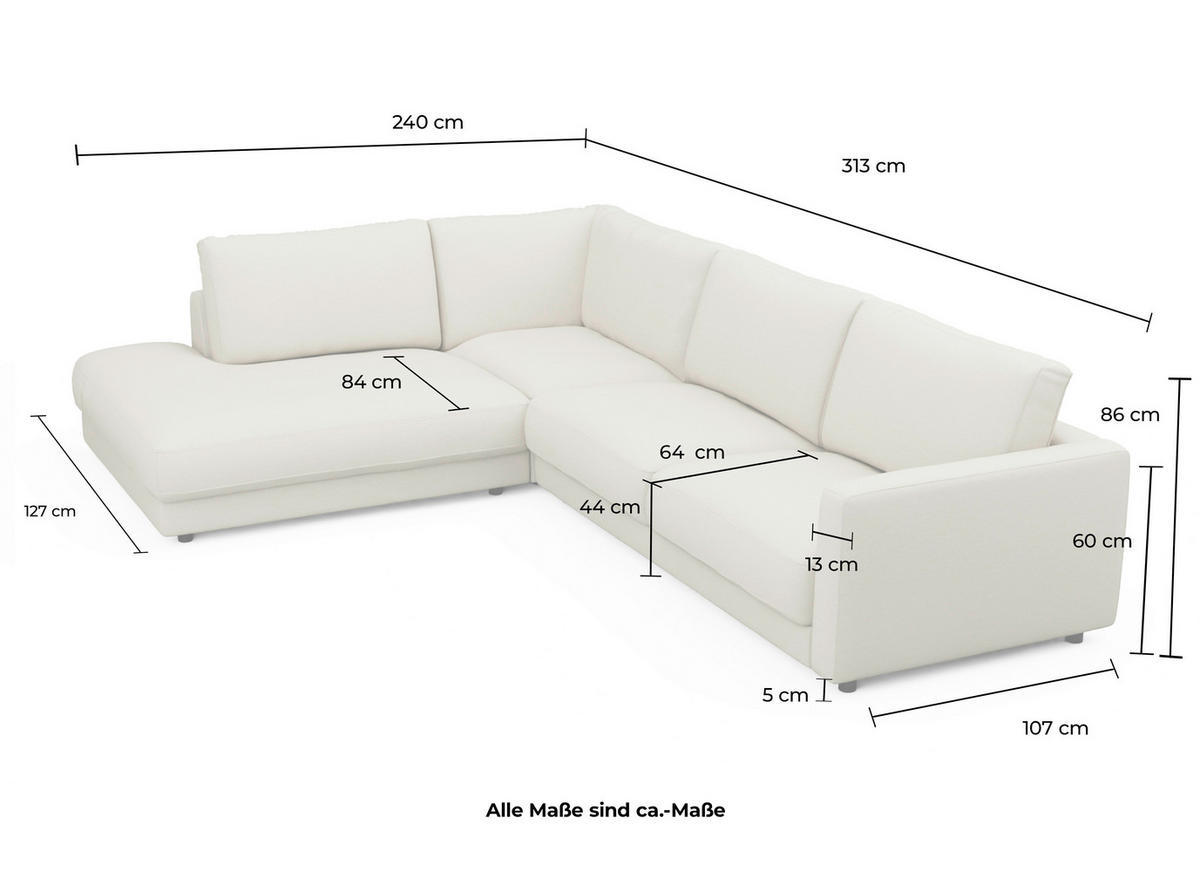 ECKSOFA Naturfarben Chenille  - Schwarz/Naturfarben, Design, Kunststoff/Textil (240/313cm) - Pure Home Lifestyle