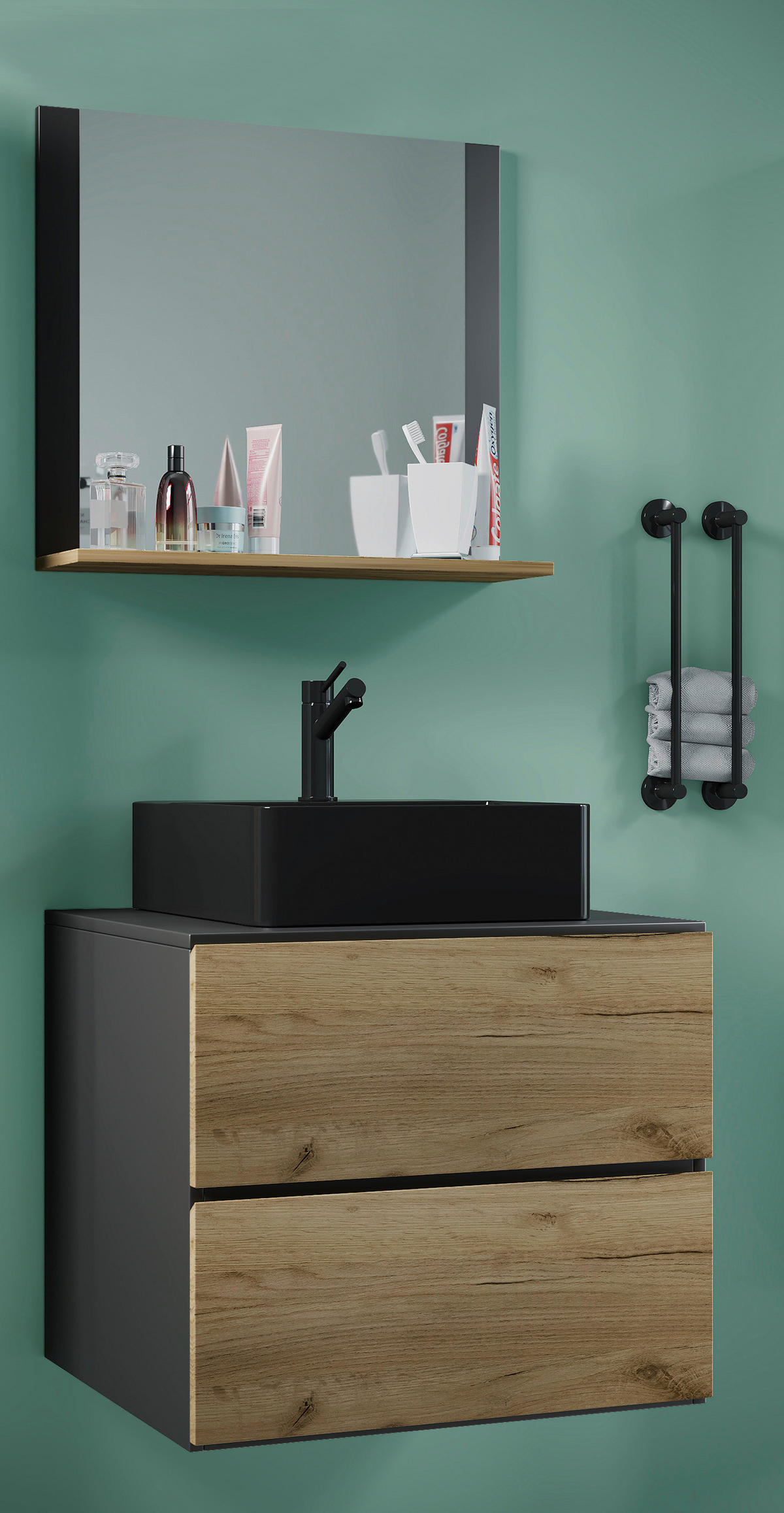 BADEZIMMER 3-teilig  in 61 cm  - Honigeiche/Anthrazit, MODERN, Glas/Keramik (61cm) - MID.YOU