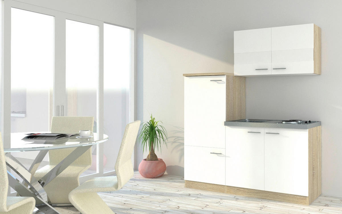 KÜCHENBLOCK 160 cm   in Eichefarben  - Weiss/Edelstahlfarben, Basics, Holzwerkstoff/Metall (160cm) - Respekta