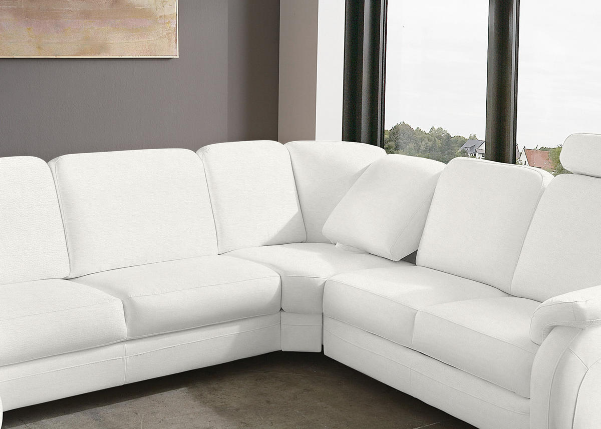 WOHNLANDSCHAFT Echtleder Weiss  - Weiss/Alufarben, Konventionell, Leder/Metall (165/329/239cm) - Beldomo Premium