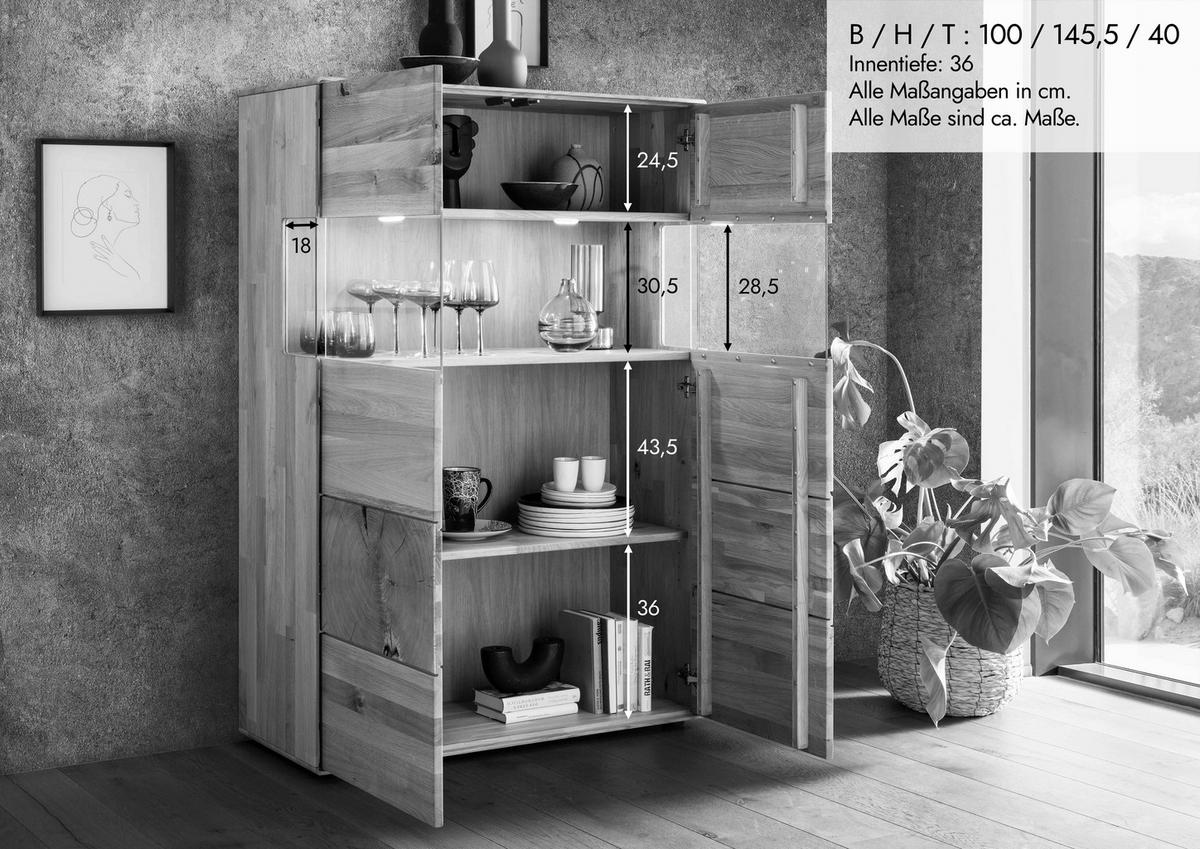 HIGHBOARD  100/145/40 cm  - Wildeiche, Basics, Glas/Holz (100/145/40cm) - Livetastic