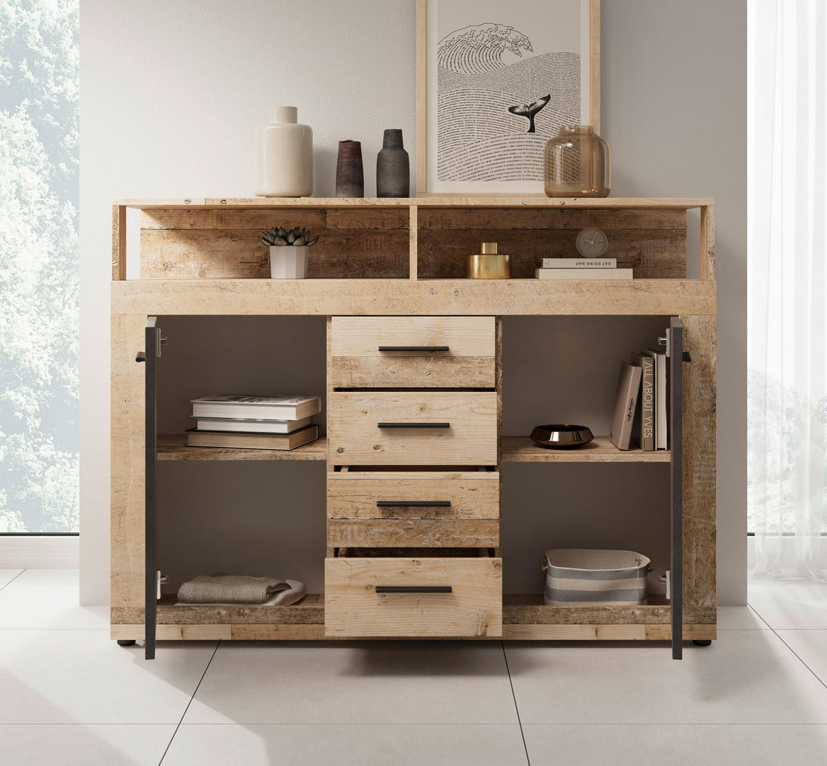 KOMMODE  in 119/96/32 cm  - Eichefarben/Anthrazit, Design, Holzwerkstoff/Kunststoff (119/96/32cm) - MID.YOU