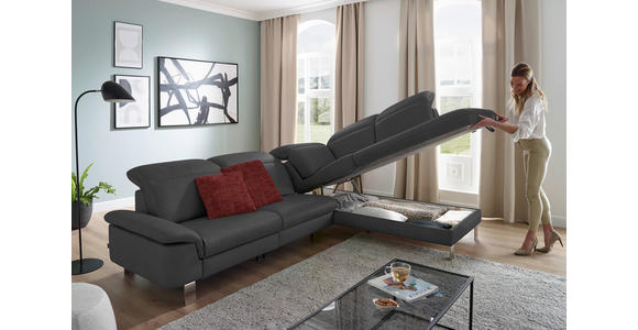 ECKSOFA in Echtleder Grau  - Edelstahlfarben/Grau, Design, Leder/Metall (309/233cm) - Dieter Knoll