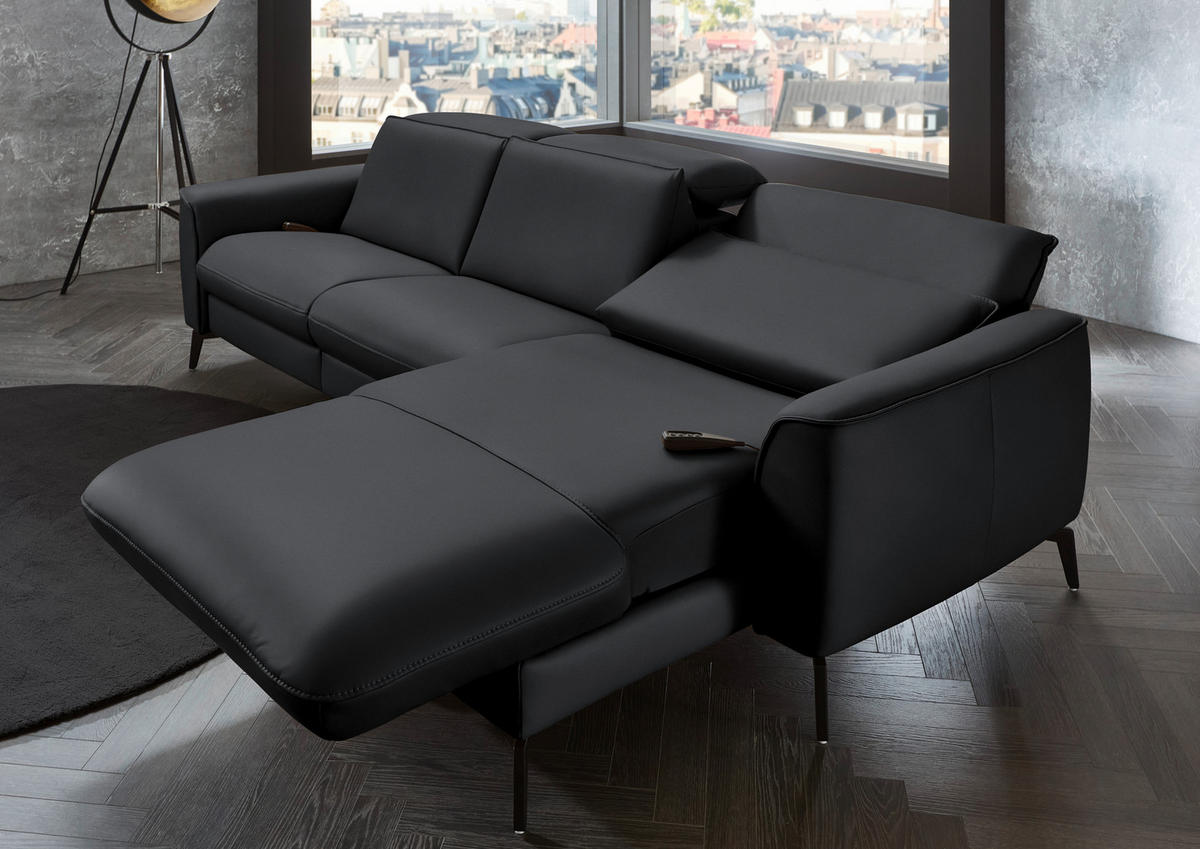 ECKSOFA in Echtleder Schieferfarben  - Schieferfarben/Schwarz, Natur, Leder/Metall (281/168cm) - Valdera