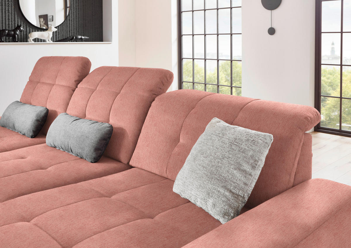 ECKSOFA in Flachgewebe Altrosa  - Schwarz/Altrosa, Design, Textil/Metall (309/190cm) - Beldomo Style
