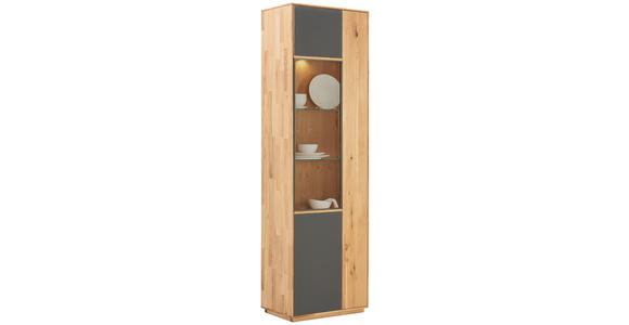 VITRINE in massiv Wildeiche Anthrazit, Eichefarben - Eichefarben/Anthrazit, Design, Glas/Holz (61/205/40cm) - Waldwelt