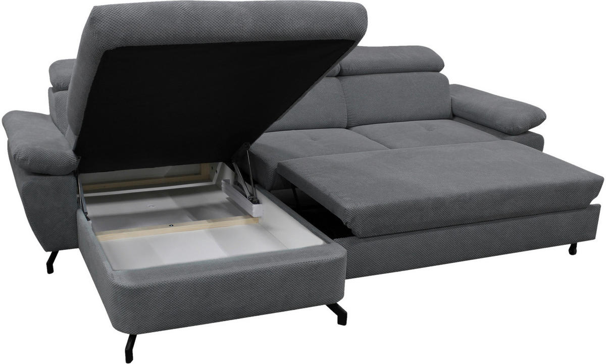 ECKSOFA OMEGA in Chenille Dunkelgrau  186/280 cm  - Dunkelgrau/Schwarz, Design, Textil/Metall (186/280cm) - MID.YOU