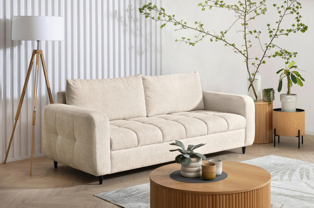 2,5-SITZER Flachgewebe Naturfarben  - Schwarz/Naturfarben, Design, Holz/Textil (209/88/101cm) - Lomoco