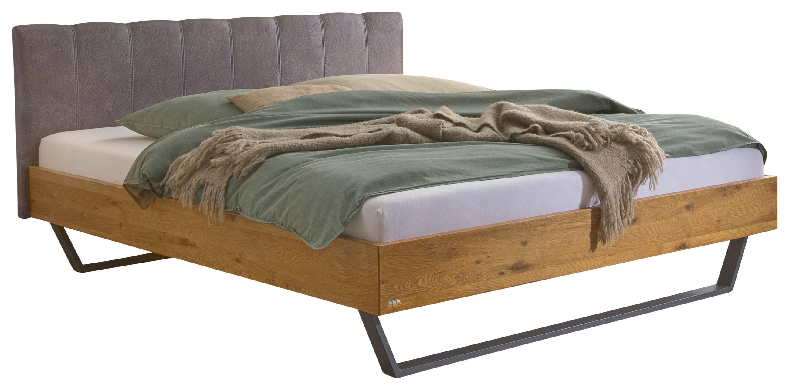 BETT 140/200 cm  in Anthrazit, Wildeiche  - Wildeiche/Anthrazit, KONVENTIONELL, Holz/Textil (140/200cm) - Hasena