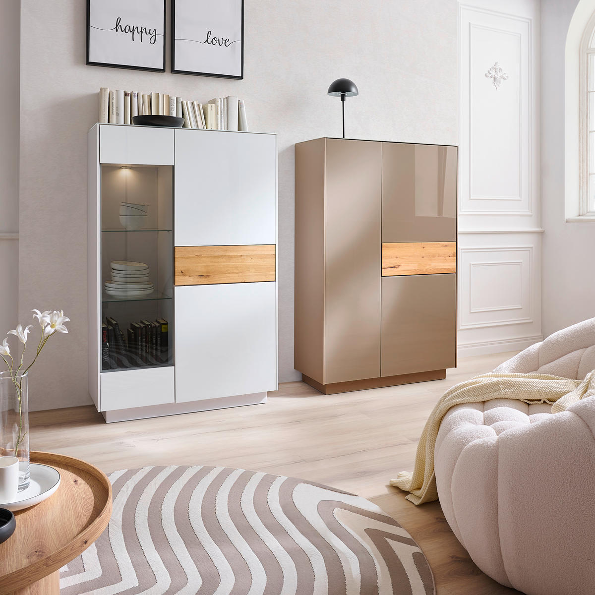 HIGHBOARD  in 101/150/42 cm  - Taupe/Eichefarben, Design, Glas/Holz (101/150/42cm) - Novel