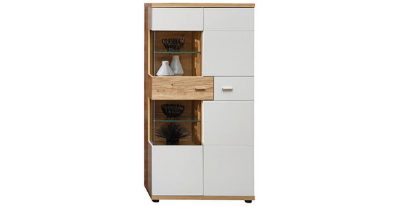 HIGHBOARD Hellgrau, Eiche Artisan, Wildeiche 75/145/38 cm - Wildeiche/Hellgrau, Design, Glas/Holz (75/145/38cm) - Novel