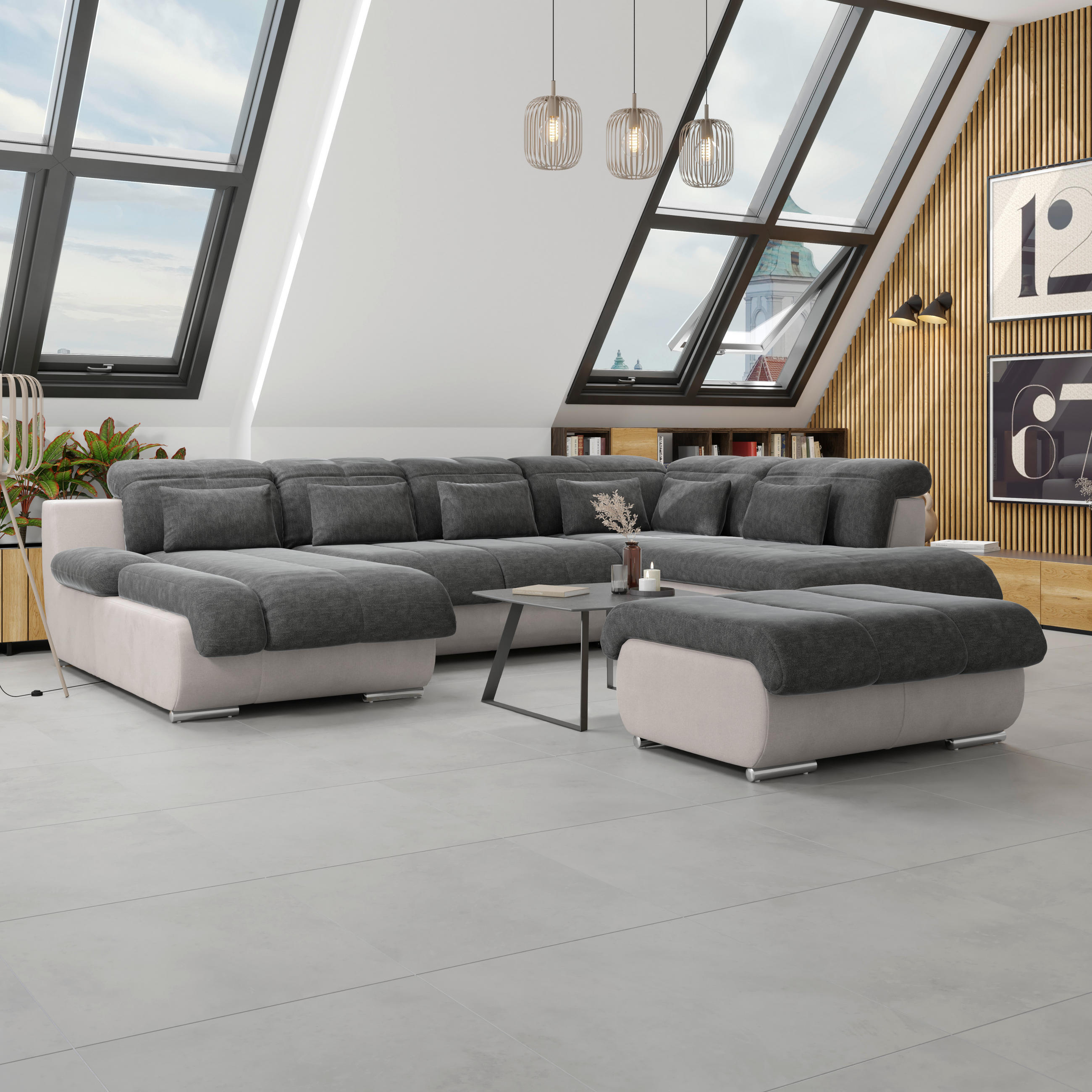 WOHNLANDSCHAFT Anthrazit, Grau Webstoff  - Chromfarben/Anthrazit, MODERN, Textil/Metall (184/345/228cm) - MID.YOU