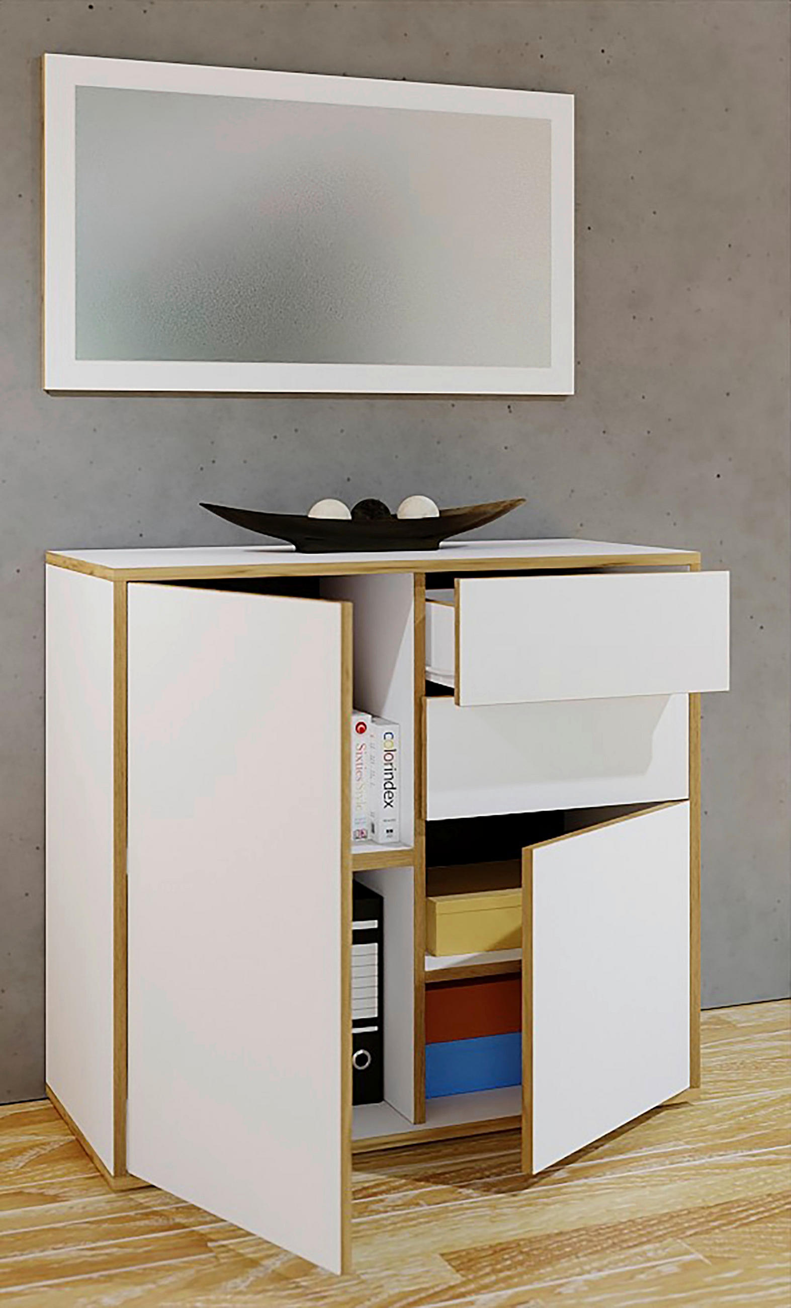 WANDSPIEGEL 80/45/2 cm  - Honigeiche/Weiß, Design, Glas/Holzwerkstoff (80/45/2cm) - MID.YOU