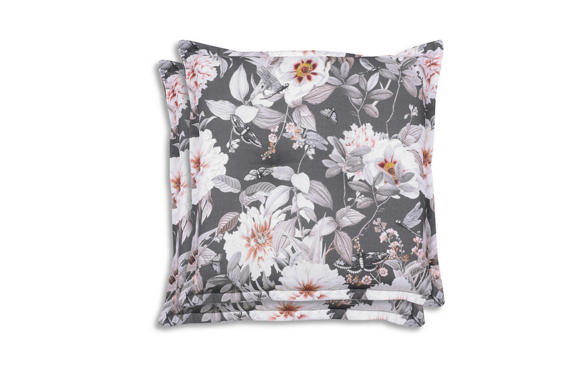 GARTENSITZKISSEN 2-er Set Blume  - Anthrazit/Weiß, Basics, Textil (50/9/50cm)