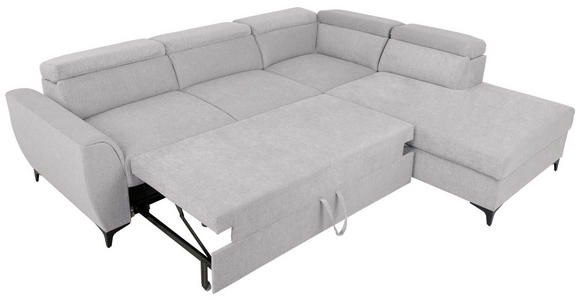 ECKSOFA Hellgrau Velours Bettkasten, Schlaffunktion, Rücken echt, Kopfteilverstellung, Liegefläche im Originalstoff  - Hellgrau/Schwarz, KONVENTIONELL, Textil/Metall (255/217cm) - Carryhome